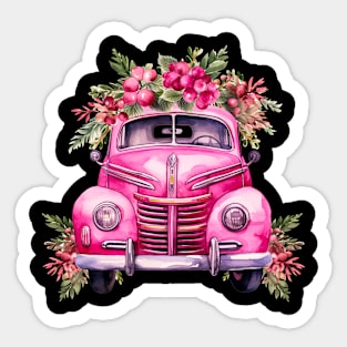 Floral Christmas Vintage Taxi Car Sticker